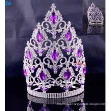 Novo design de cristal roxo grande representação da coroa de casamento acessórios de cabelo para a princesa